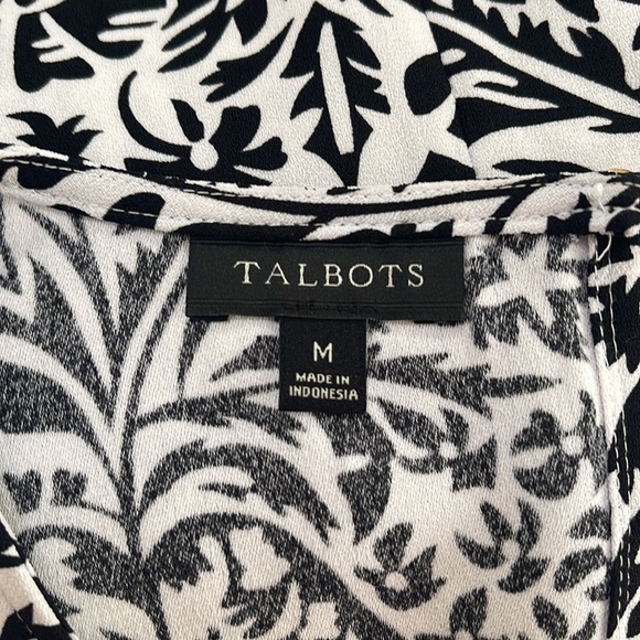 Talbots Black White Abstract Floral Sleeveless Top Sz M Tie Waistband Tank - Picture 11 of 13